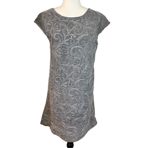 Valentina Naldi Womens Linen Embroidered Cap Sleeve Shift Blue Gray Dress Medium
